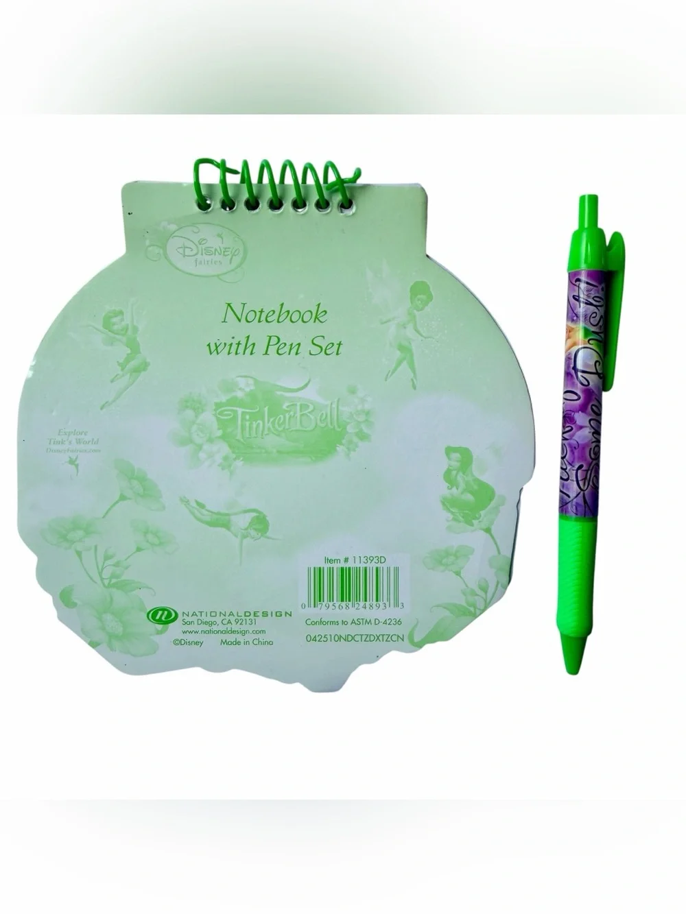 Vintage Tinker Bell New DeadStock Disney Fairies Spiral Notebook And Pen Y2K